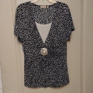 Choices Black and White Tie Front Blouse